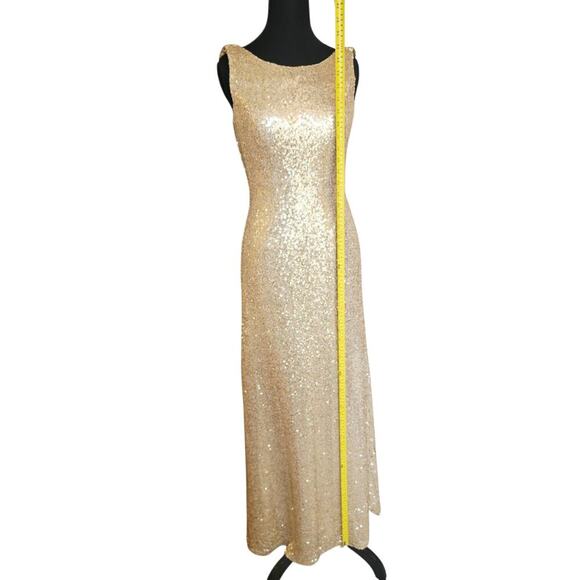Gold Sequin Evening Gown Dress Cowl Draping Back & Zip Up Back Aleena Grace Sz 4 - Picture 5 of 14